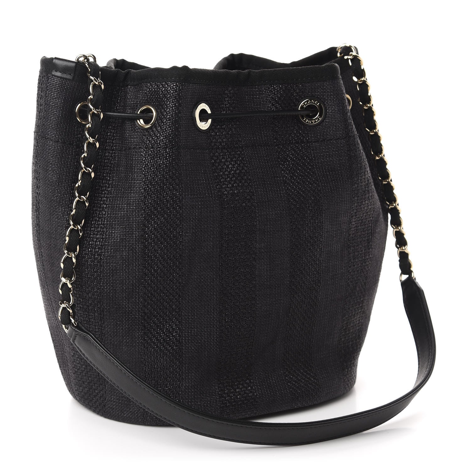 Chanel Mixed Fibers Stripe Deauville Drawstring Bag Black 3 of 11