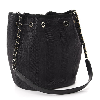 Chanel Mixed Fibers Stripe Deauville Drawstring Bag Black 3 of 11