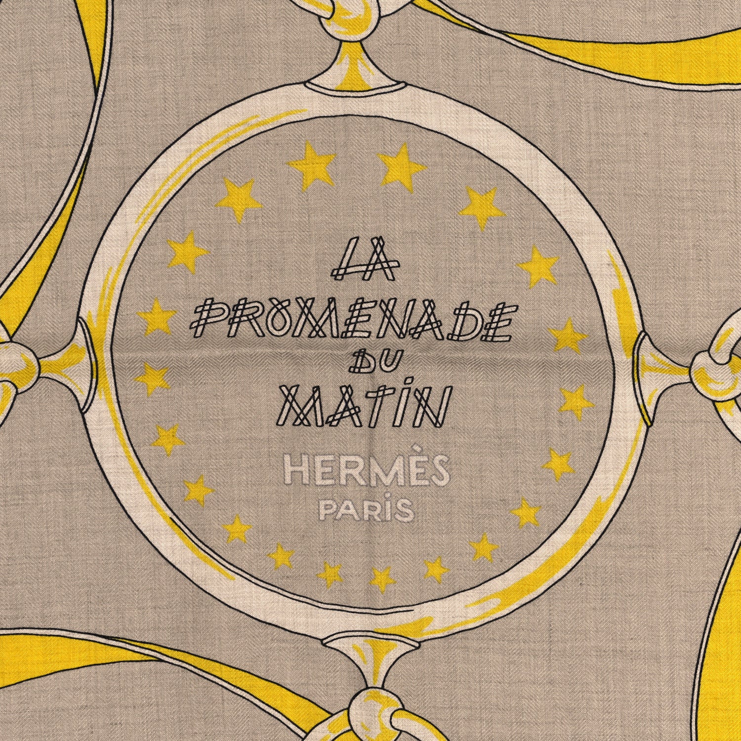 Hermes Cashmere Silk La Promenade du Matin Bandana Shawl 140 Naturel Beige Jaune Vif 2 of 3