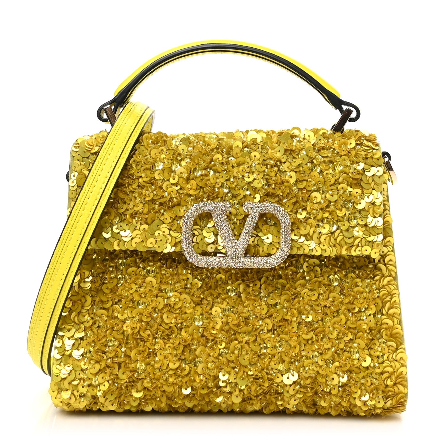 Valentino Garavani Sequin Crystal Embroidered Mini Vsling Top Handle Bag Yellow 1 of 9