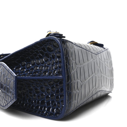 Balenciaga Shiny Supple Calfskin Crocodile Embossed Neo Classic Gold Hardware Mini City Navy 9 of 10