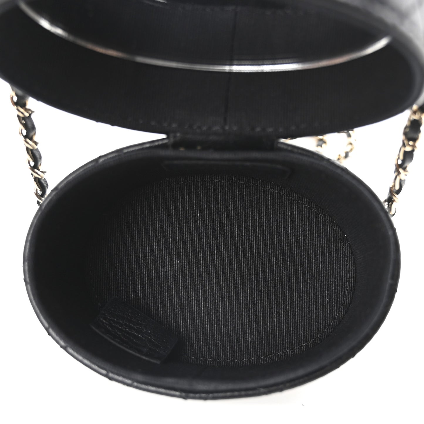 Lambskin Quilted Mini Round Vanity Case With Chain Black