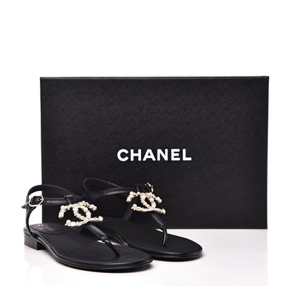 Chanel Lambskin Pearl CC Thong Sandals 35.5 Black 9 of 9