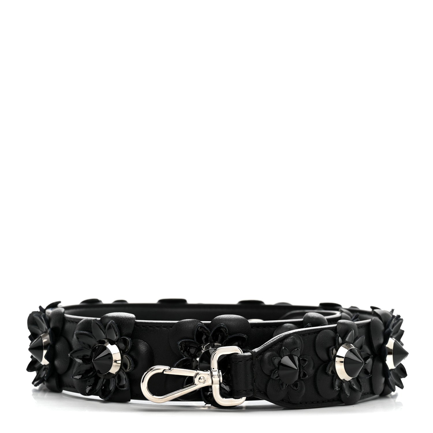 Fendi Vitello Dolce Nappa Patent Flowerland Studded Strap You Black 1 of 5