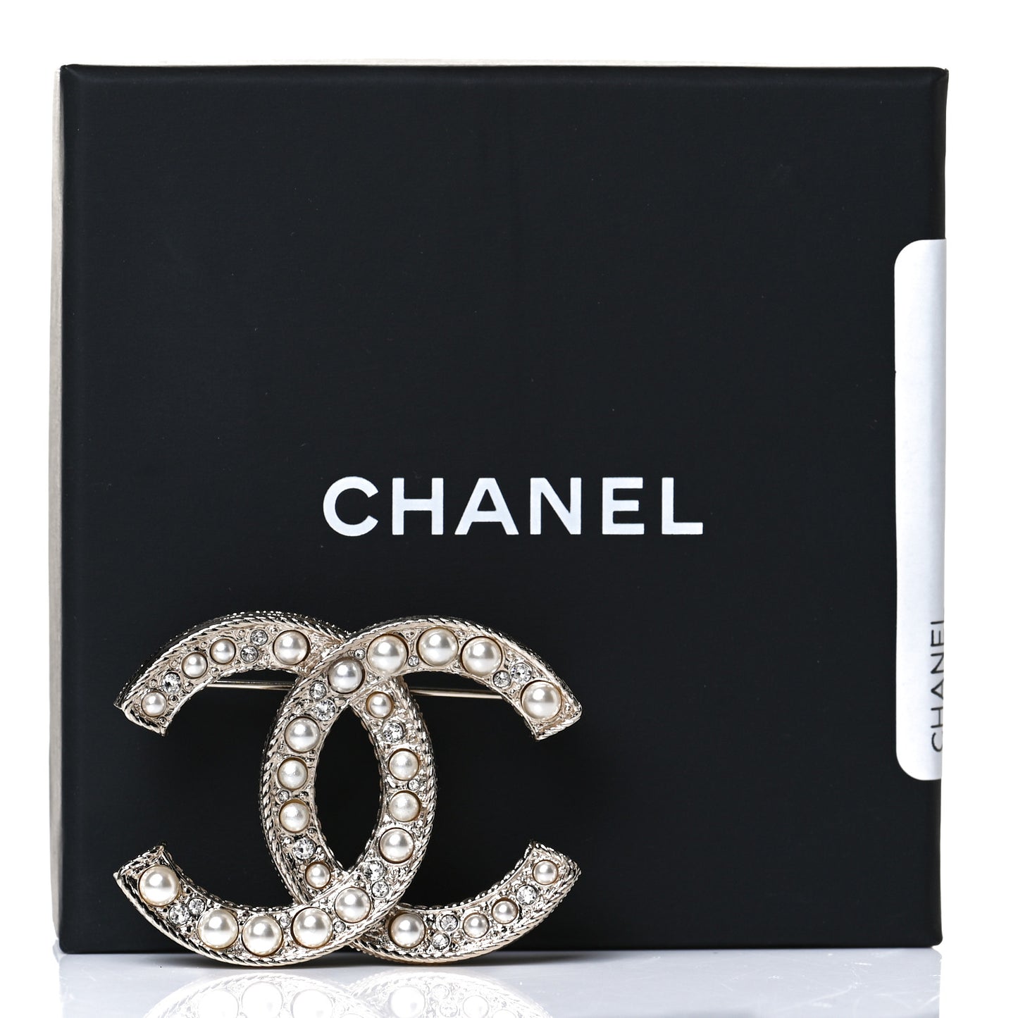 Pearl Crystal CC Brooch Gold