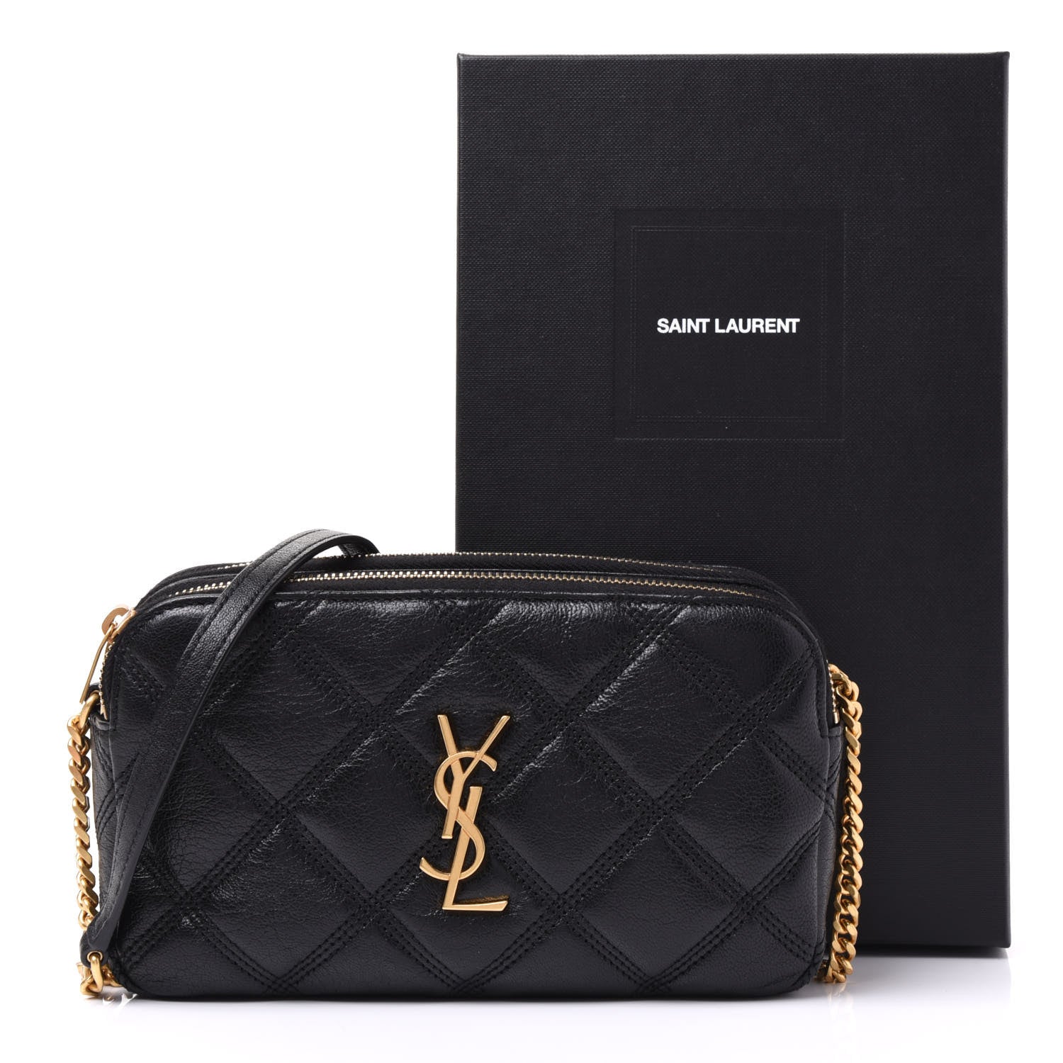 Saint Laurent Grained Lambskin Quilted Mini Becky Double Zip Bag Black 12 of 12