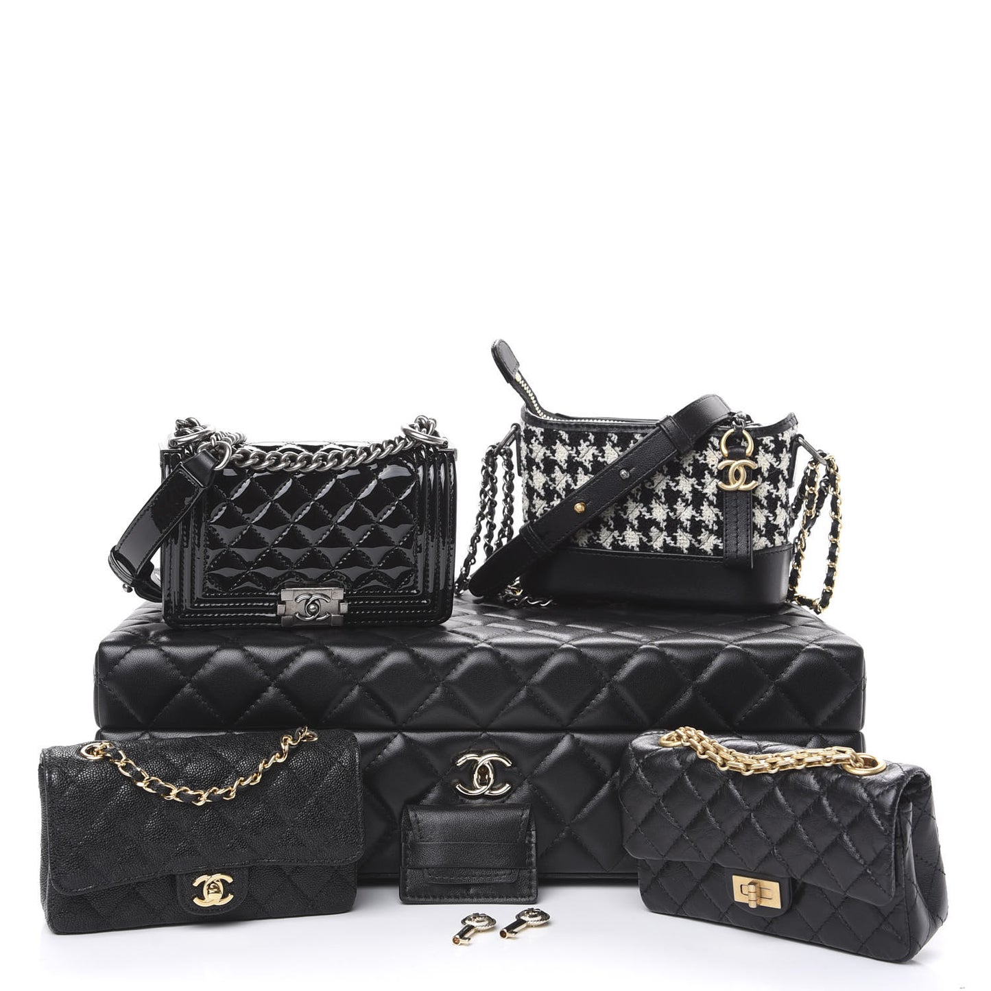 Lambskin Calfskin Tweed Success Story Set of 4 Minis Bags Black