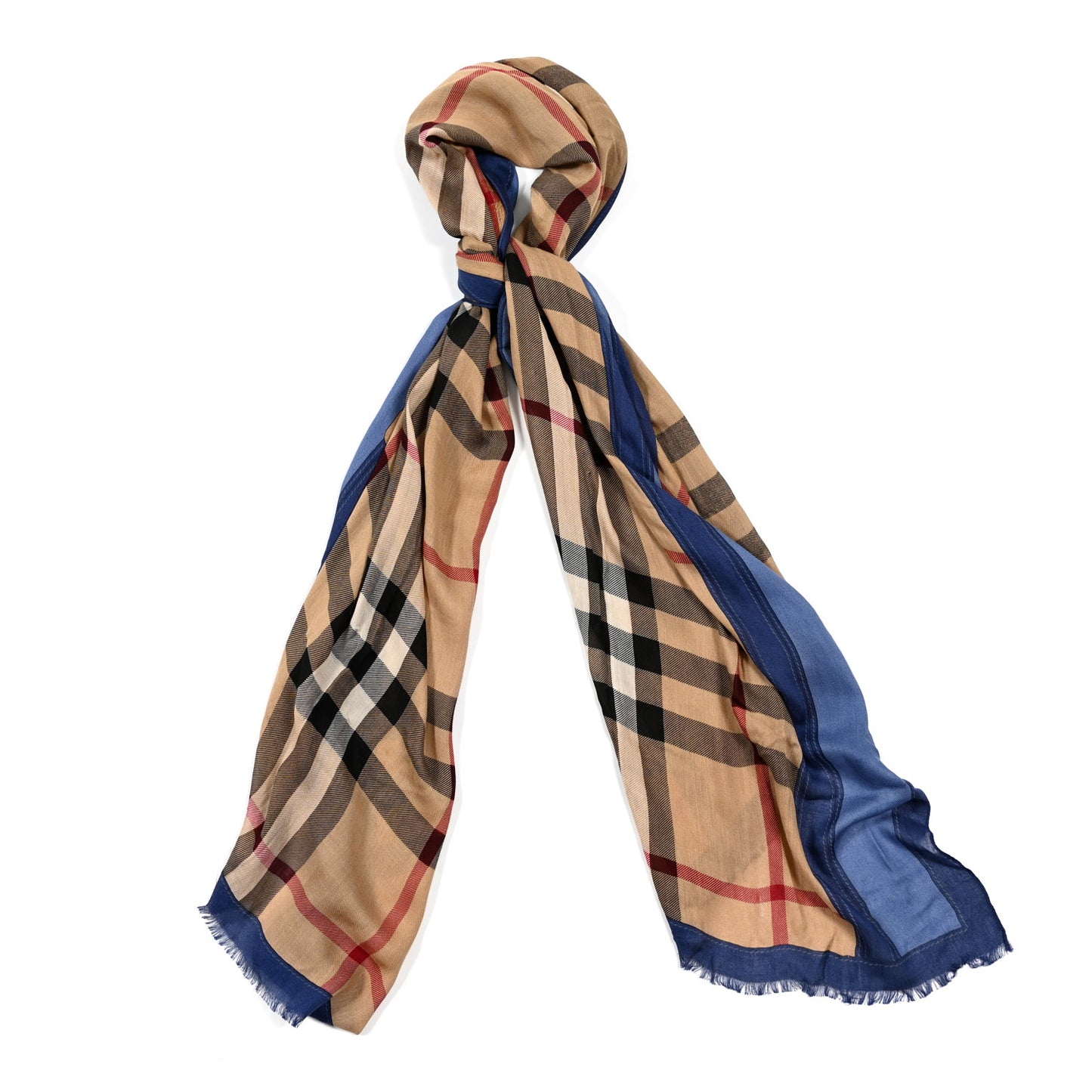 Modal Cashmere Haymarket Check Color Border Scarf Light Steel