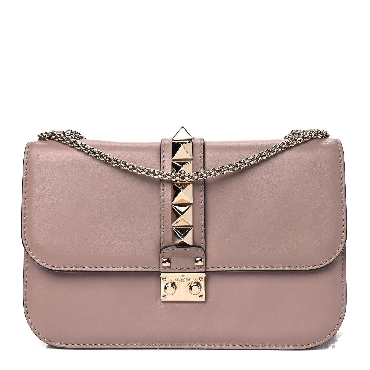 Valentino Garavani Vitello Medium Glam Lock Rockstud Flap Poudre 1 of 5
