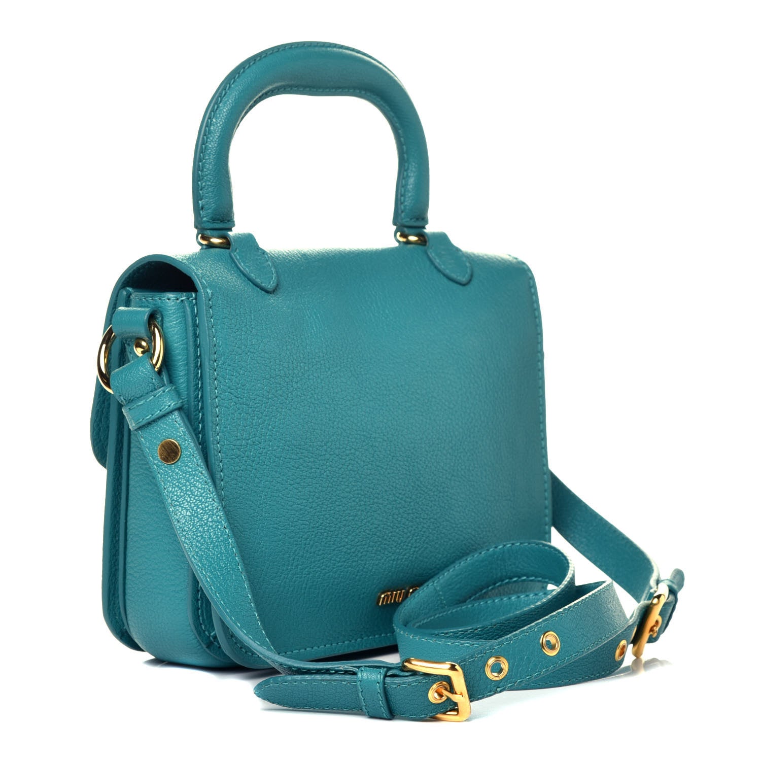 Miu Miu Goatskin Madras Shoulder Bag Turchese 2 of 8