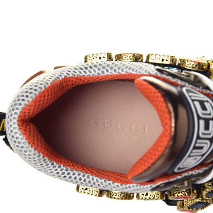 Gucci X SEGA Metallic Calfskin Mesh Removable Crystals Womens Flashtrek Sneakers 42 Rame Mystic White Lago 8 of 8