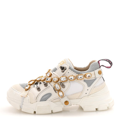Gucci X SEGA Mesh Calfskin Suede Removable Crystals Mens Flashtrek Sneakers 9 Great White 1 of 9