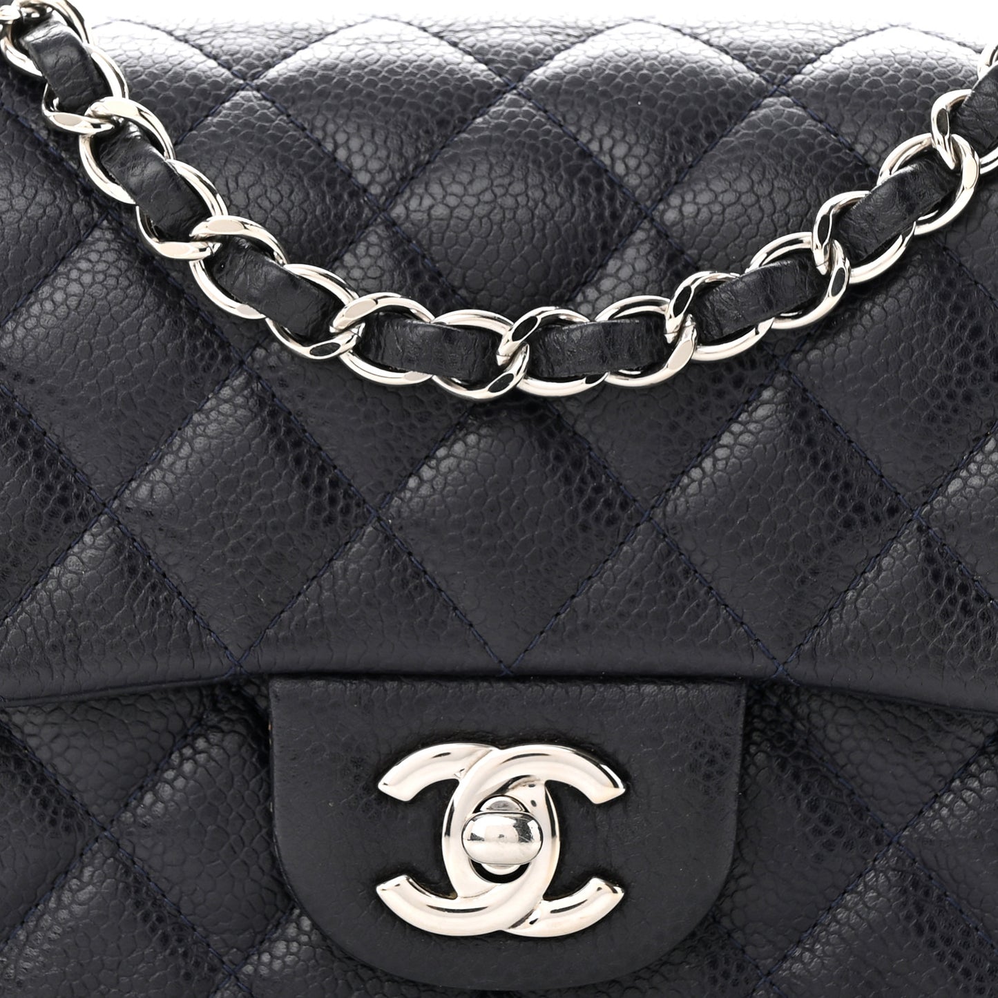 Caviar Quilted Mini Square Flap Navy