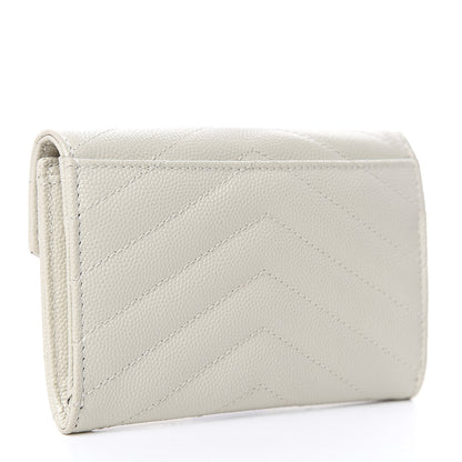 Saint Laurent Grain De Poudre Matelasse Chevron Small Monogram Envelope Wallet Crema Soft 3 of 7