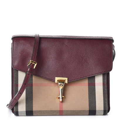 Burberry Derby Calfskin House Check Small Macken Crossbody Bag Mahogany Red 1 of 14