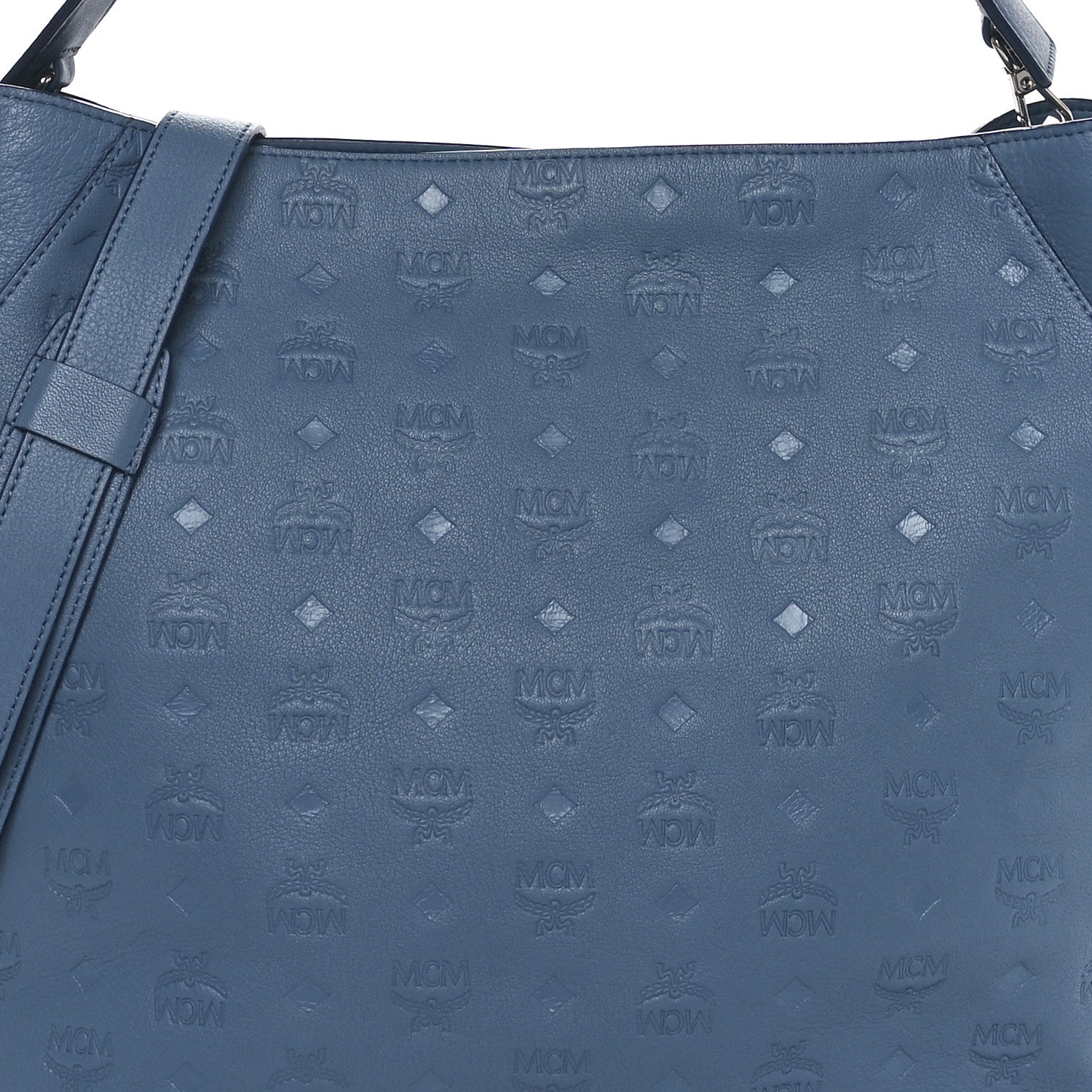 MCM Calfskin Ottomar Monogram Large Klara Hobo Luft Blue 7 of 9