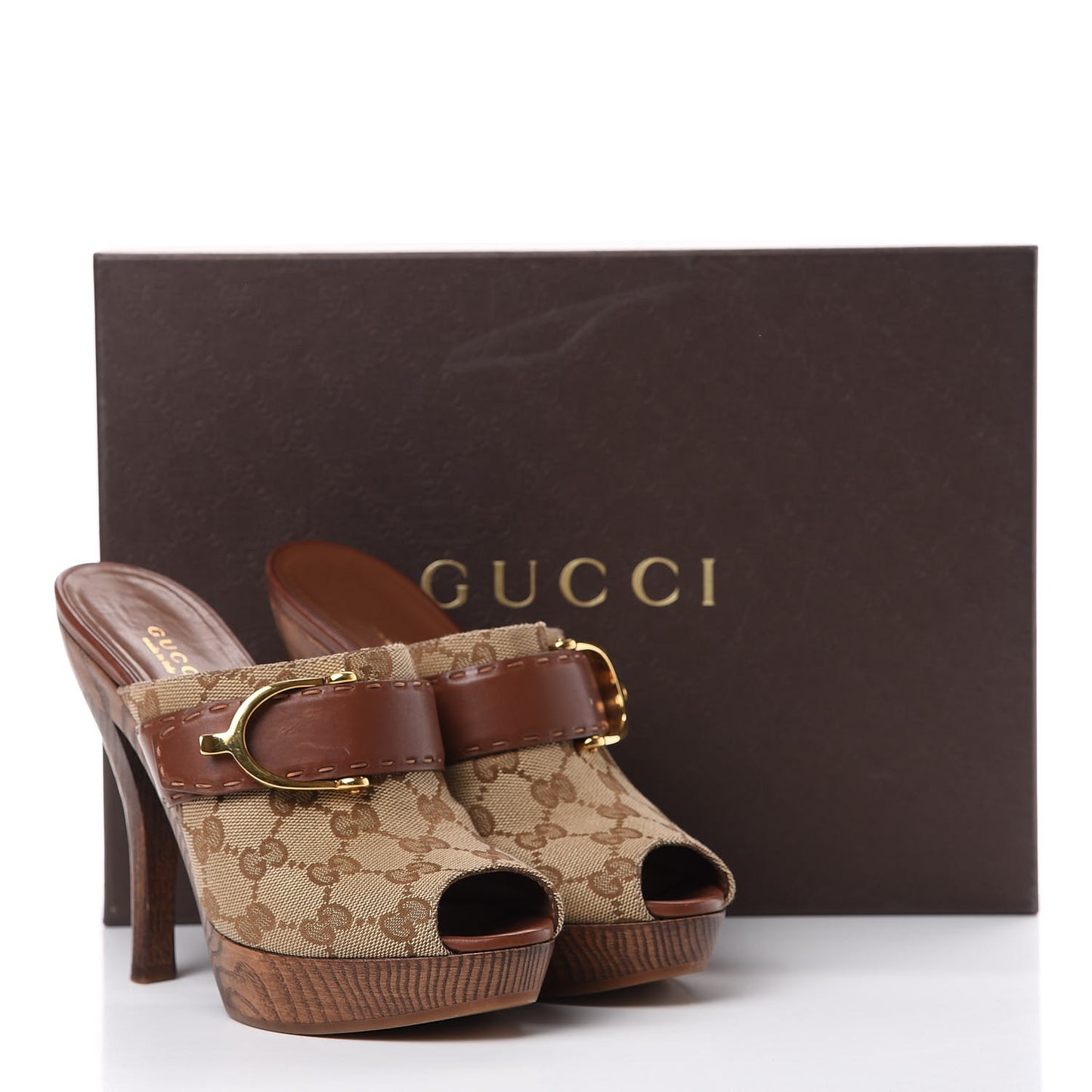 Monogram Washed Soft Calfskin Platform High Heel Slides 36 Beige Ebony Marrone