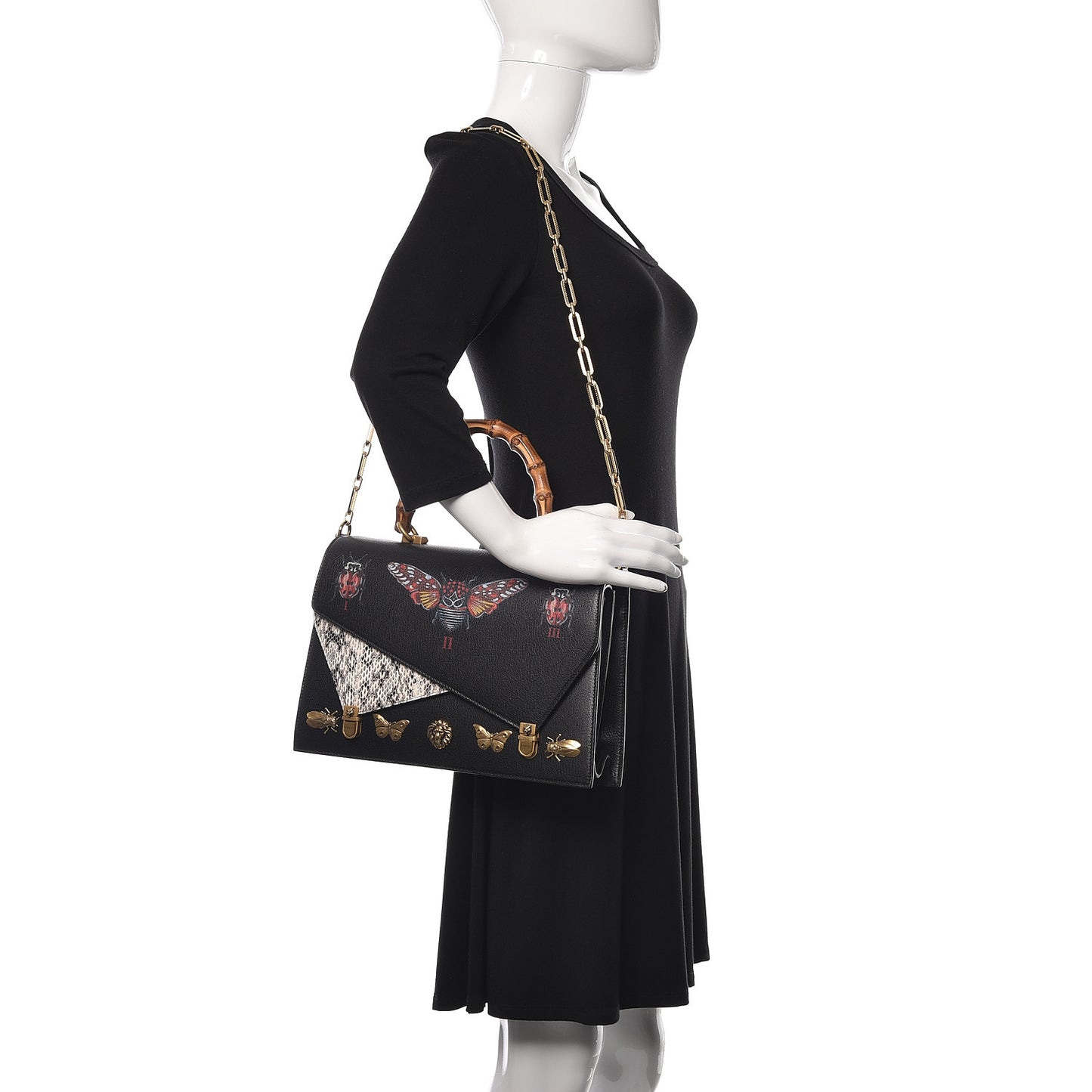 Calfskin Snakeskin Studded Medium Ottilia Top Handle Bag Black