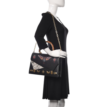 Gucci Calfskin Snakeskin Studded Medium Ottilia Top Handle Bag Black 2 of 13