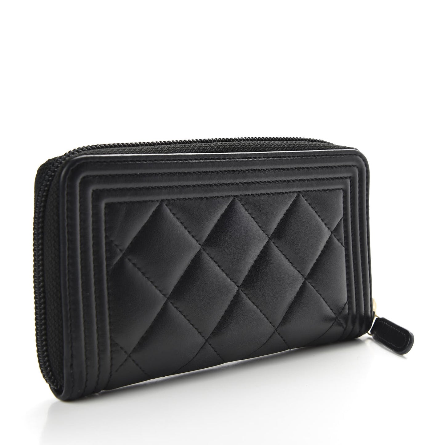 Lambskin Quilted Small Boy Zip Around Wallet Black