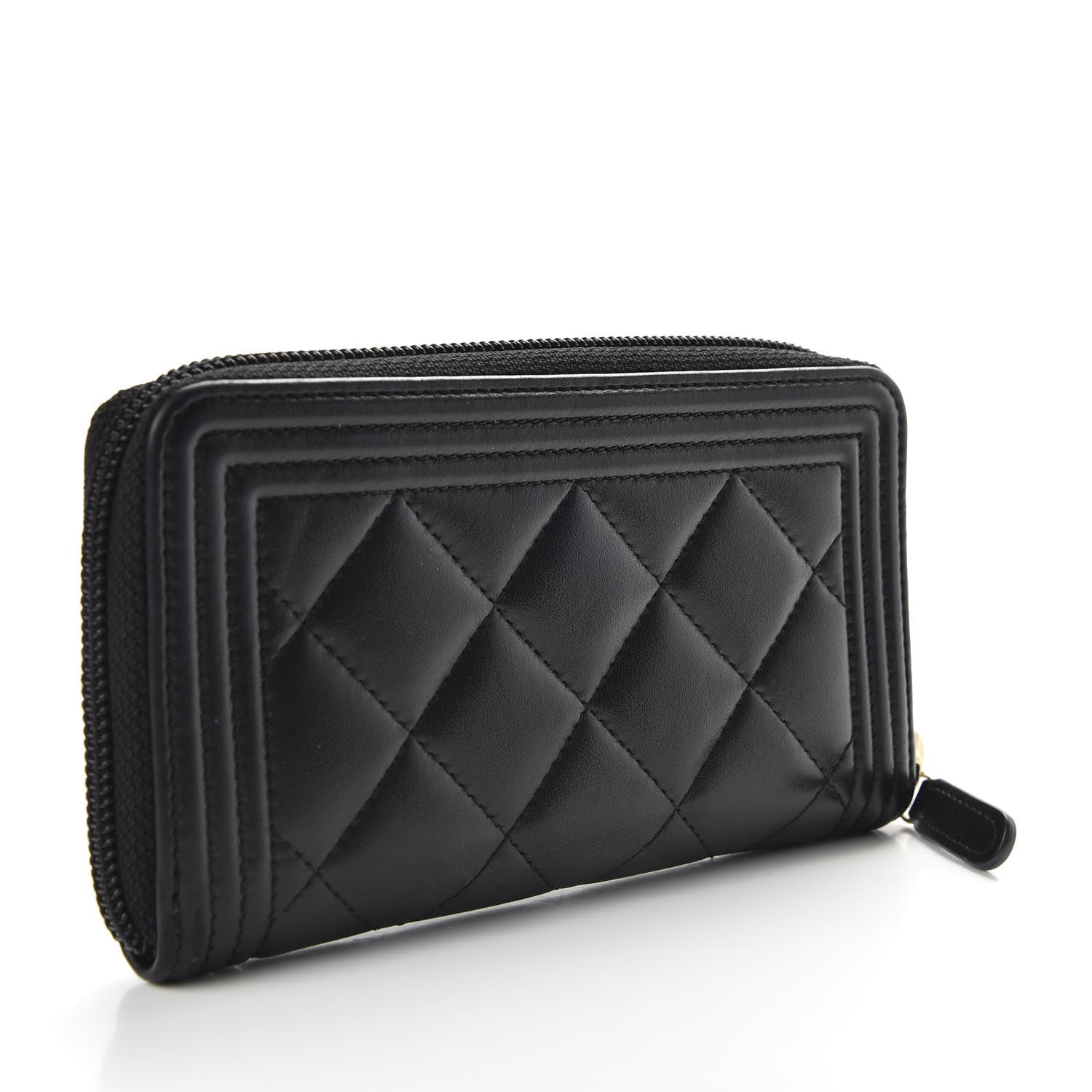 Chanel Lambskin Quilted Small Boy Zip Around Wallet Black 3 of 9