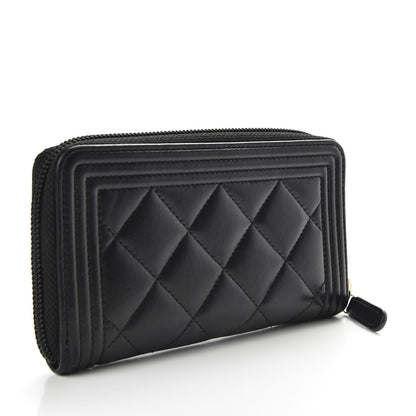 Chanel Lambskin Quilted Small Boy Zip Around Wallet Black 3 of 9