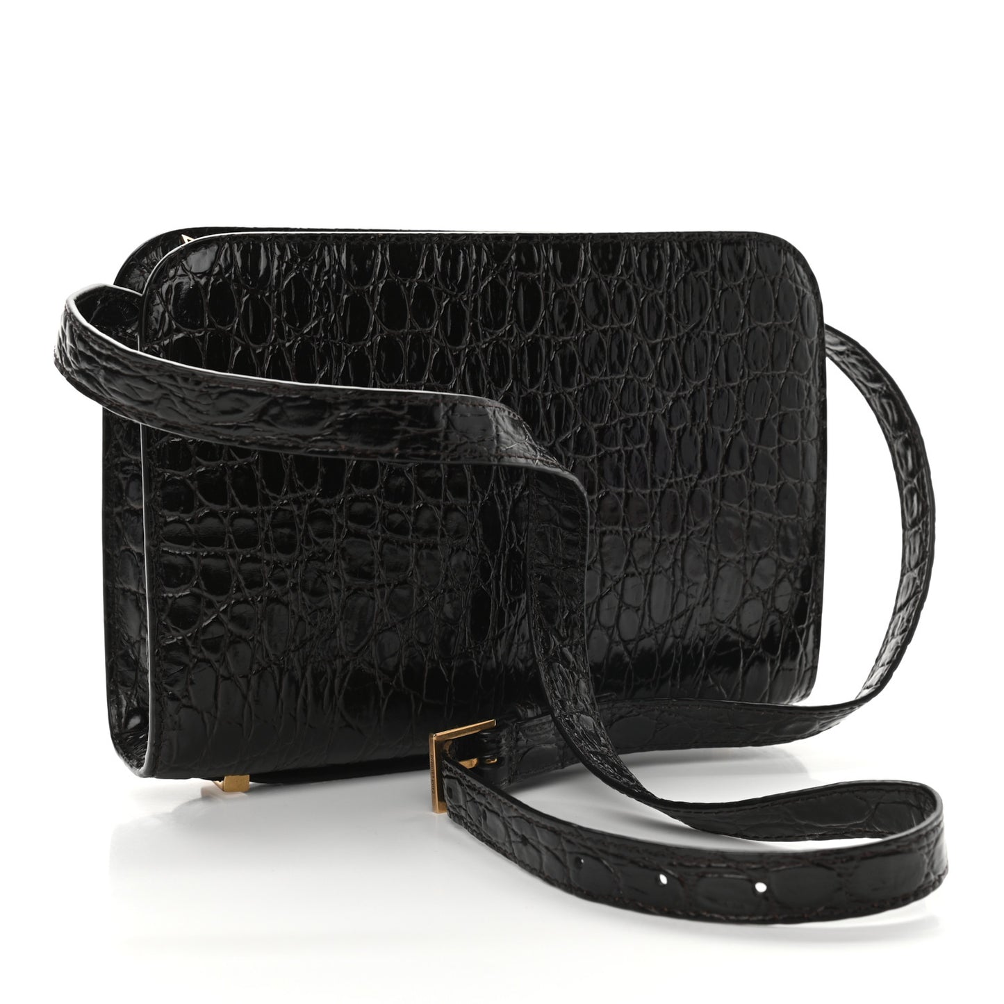 Calfskin Crocodile Embossed Reverse Satchel Brown