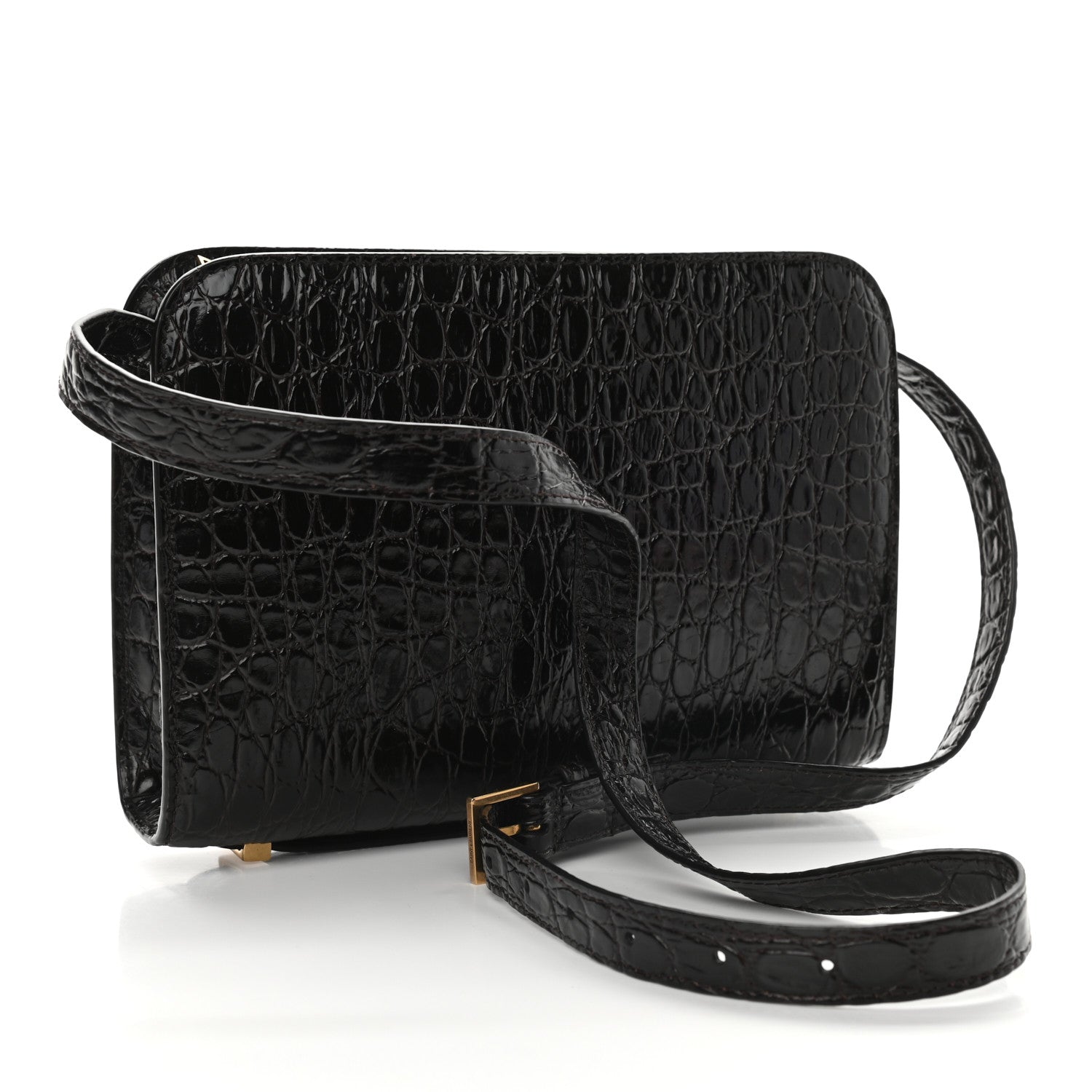 Saint Laurent Calfskin Crocodile Embossed Reverse Satchel Brown 3 of 8