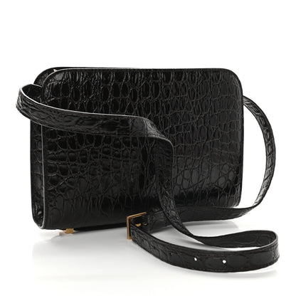 Saint Laurent Calfskin Crocodile Embossed Reverse Satchel Brown 3 of 8