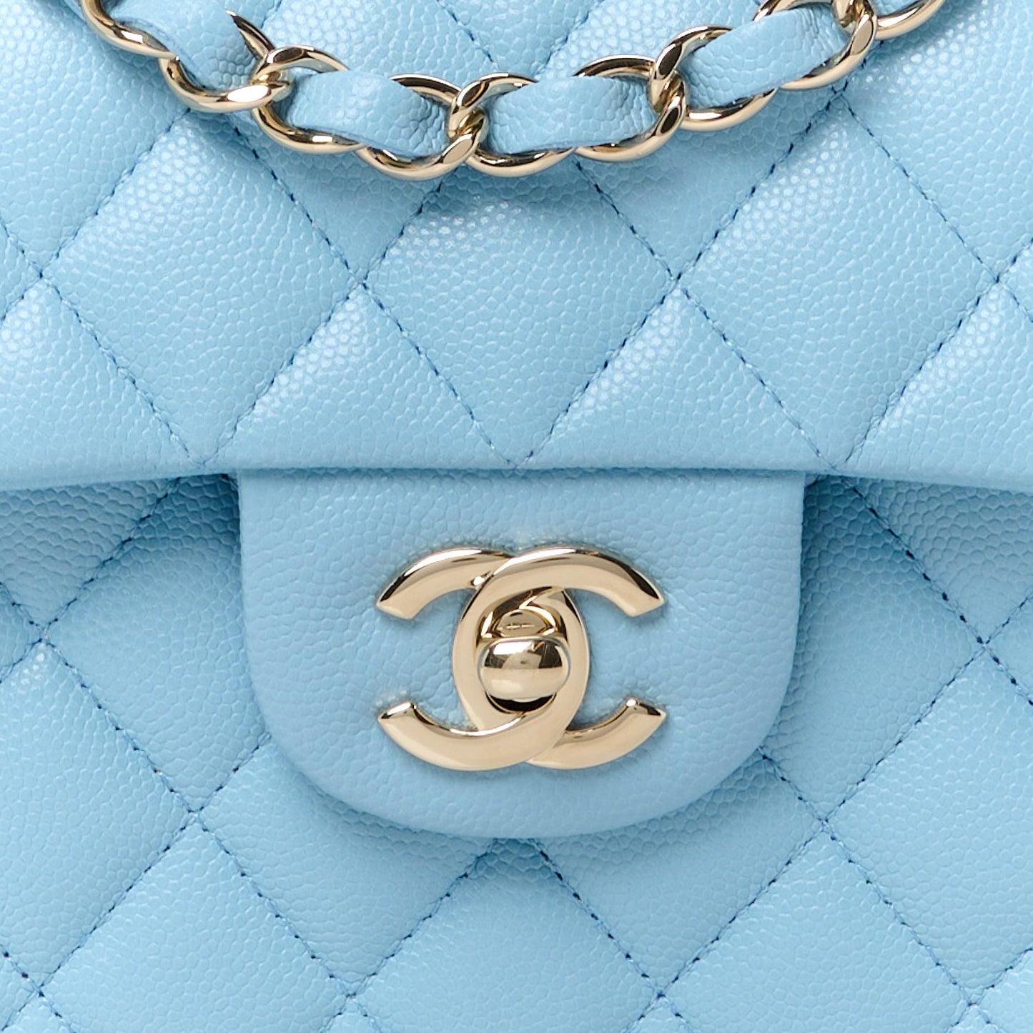 Caviar Quilted Small Double Flap Light Blue