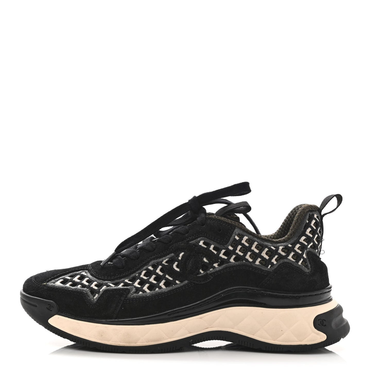 Suede Calfskin Embroidered CC Sneakers 39 Black Beige