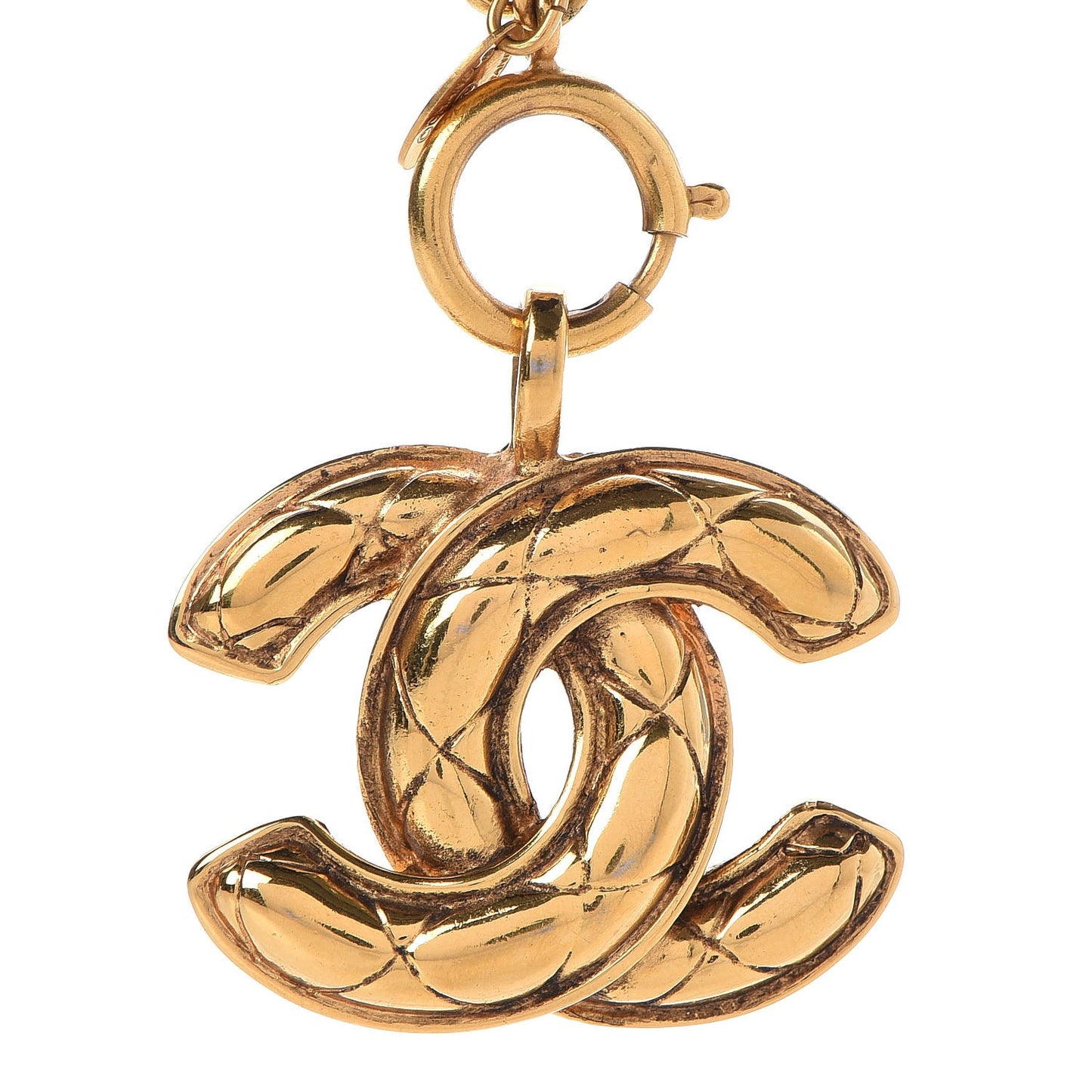 Quilted CC Long Chain Necklace Gold