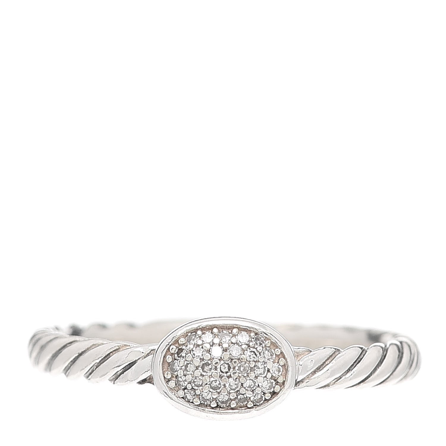 David Yurman Sterling Silver Diamond Pave Cable Classics Oval Ring 54 7 1 of 4