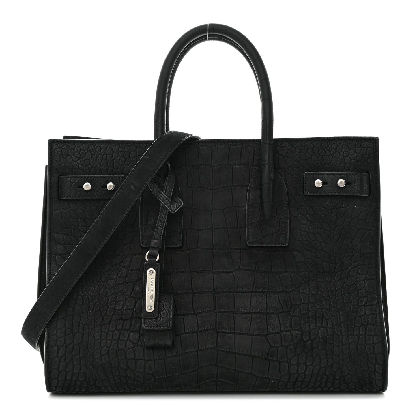 Crocodile Embossed Suede Small Supple Sac de Jour Black
