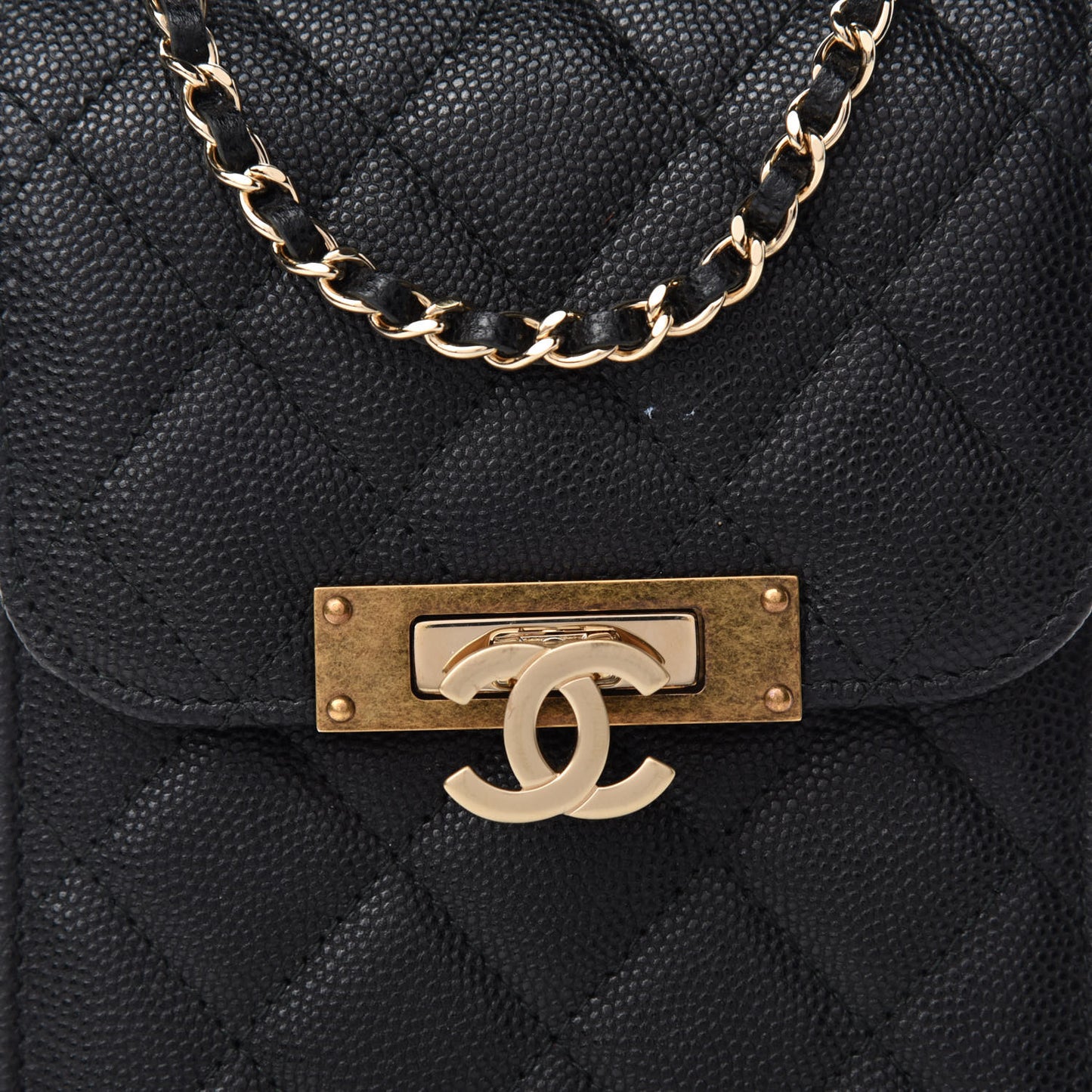 Caviar Quilted Golden Class Phone Holder Black