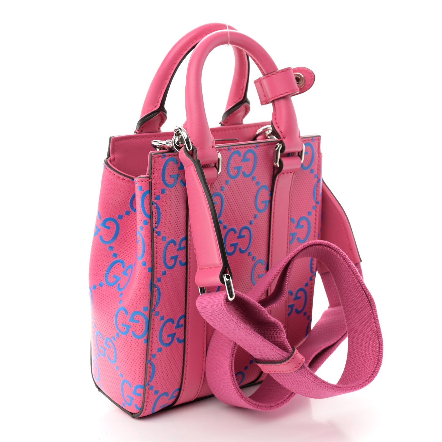 Calfskin GG Tennis Embossed Mini Tote Bag Modern Fucsia Modern Blue