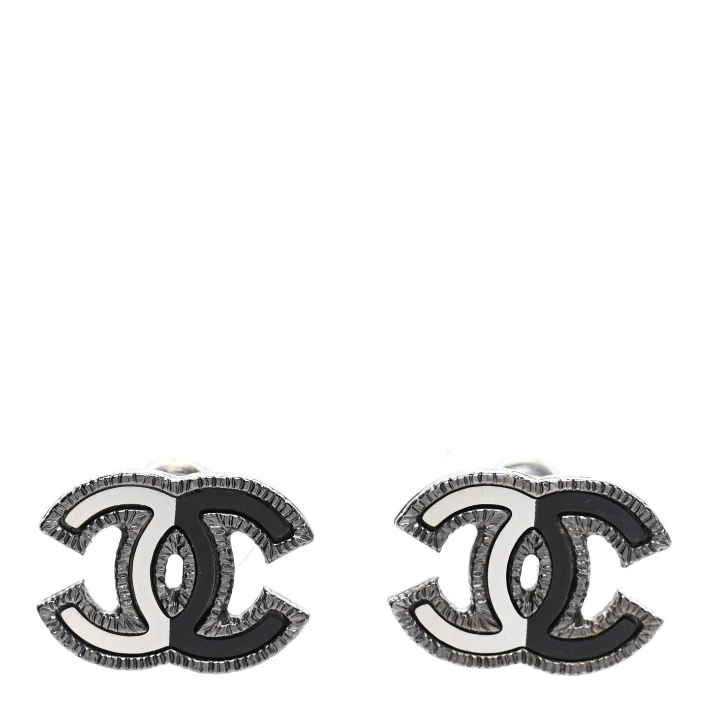 Enamel CC Earrings Silver Black White