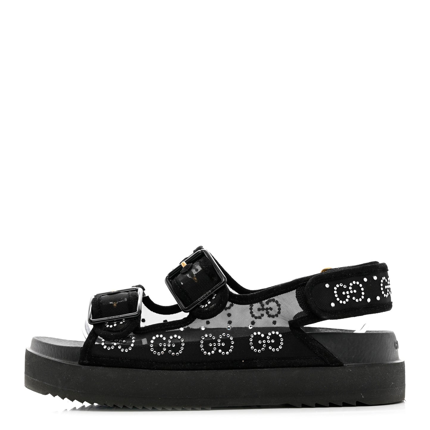 Tela Retino Kid Scamosciato Crystal GG Monogram Womens Dad Sandals 39 Black