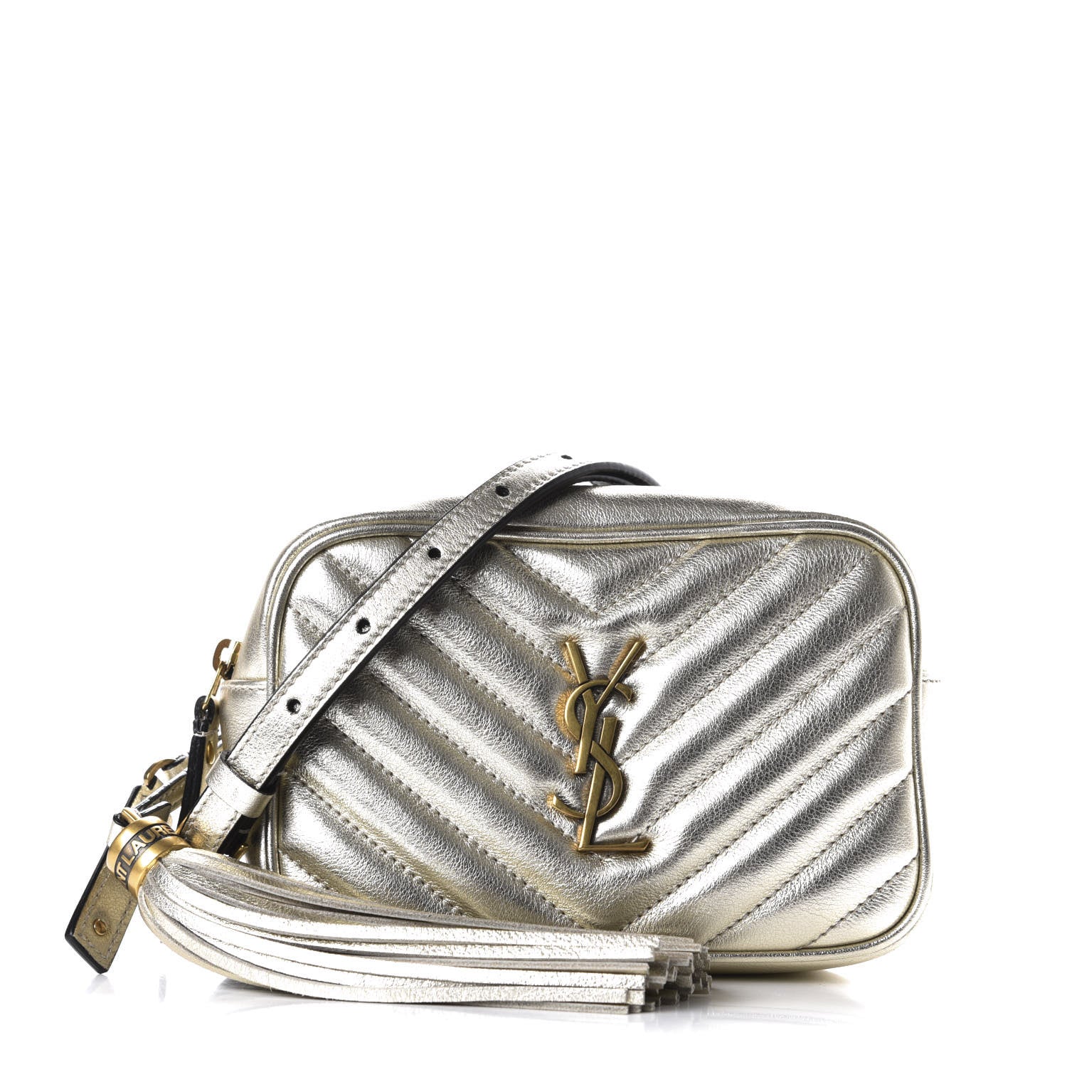 Saint Laurent Metallic Calfskin Matelasse Monogram Lou Belt Bag Platino 1 of 10