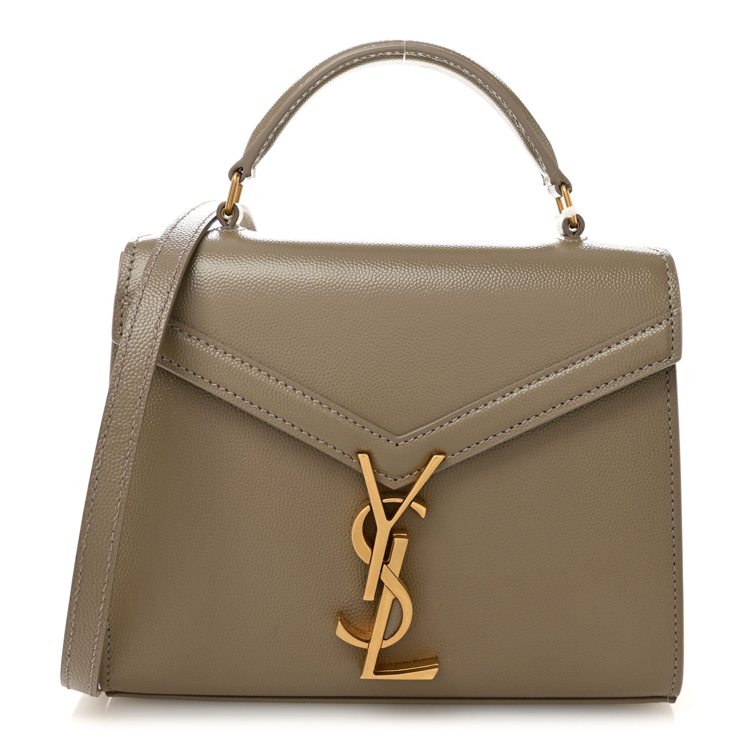 Saint Laurent Grain de Poudre Mini Classic Monogram Cassandra Top Handle Greyish Brown 1 of 9