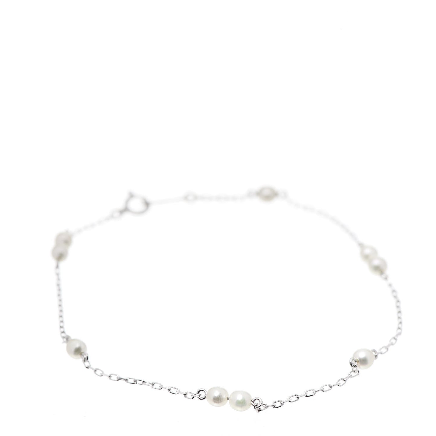 18K White Gold Akoya Pearl 3.5-4mm Station Bracelet