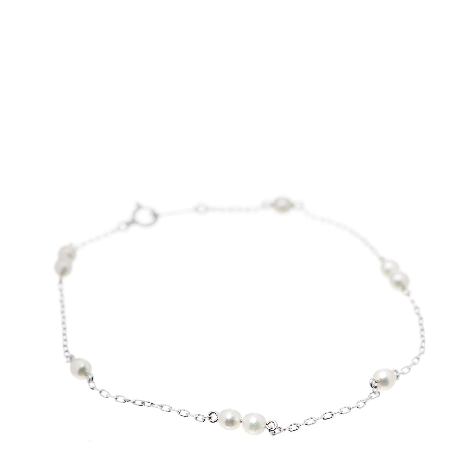 Mikimoto 18K White Gold Akoya Pearl 3.5-4mm Station Bracelet 1 of 5