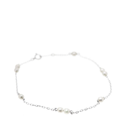 Mikimoto 18K White Gold Akoya Pearl 3.5-4mm Station Bracelet 1 of 5