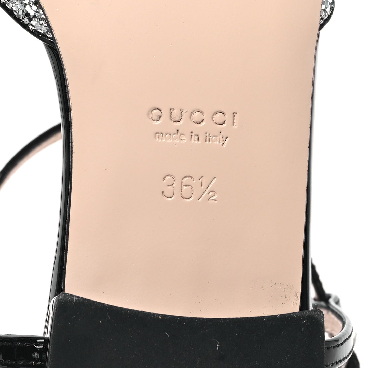 Calfskin Glitter Double G Slingback Flats 36.5 Silver Black