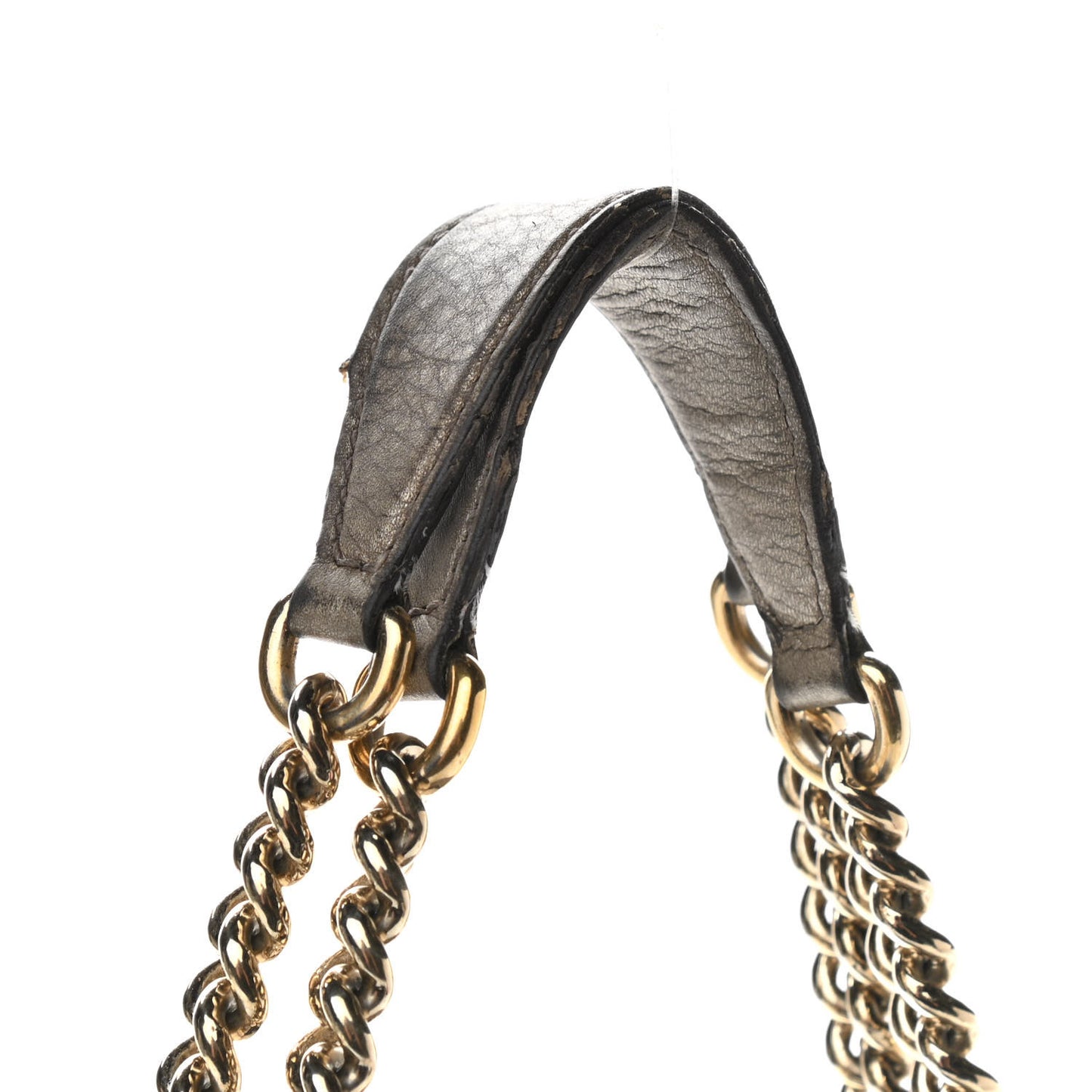 Metallic Pebbled Calfskin Medium Soho Chain Shoulder Bag Golden Beige