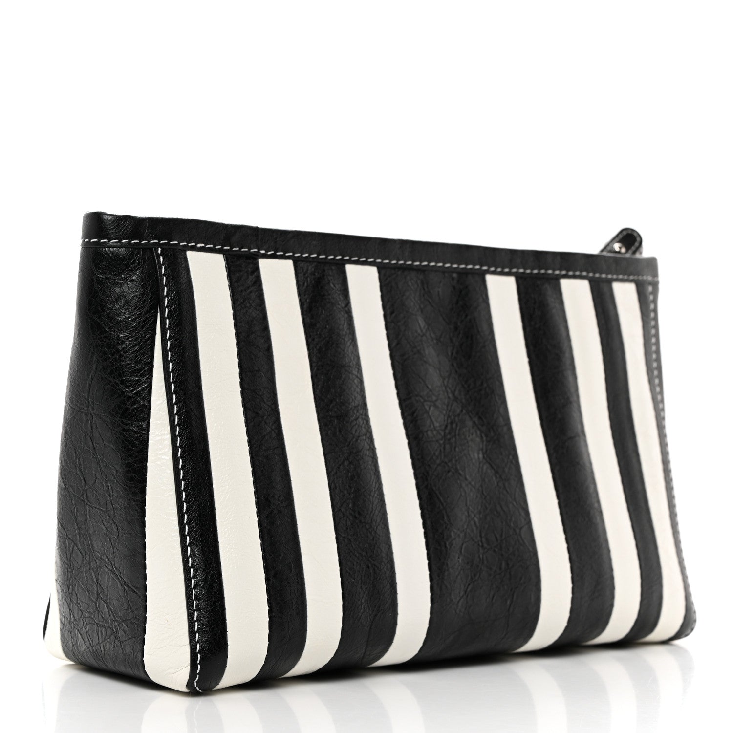 Balenciaga Agneau Arena Striped Patchwork Small Barbes Z Pouch with Handle Black White 3 of 10