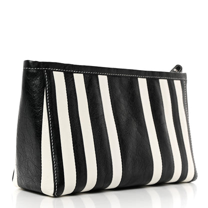 Balenciaga Agneau Arena Striped Patchwork Small Barbes Z Pouch with Handle Black White 3 of 10