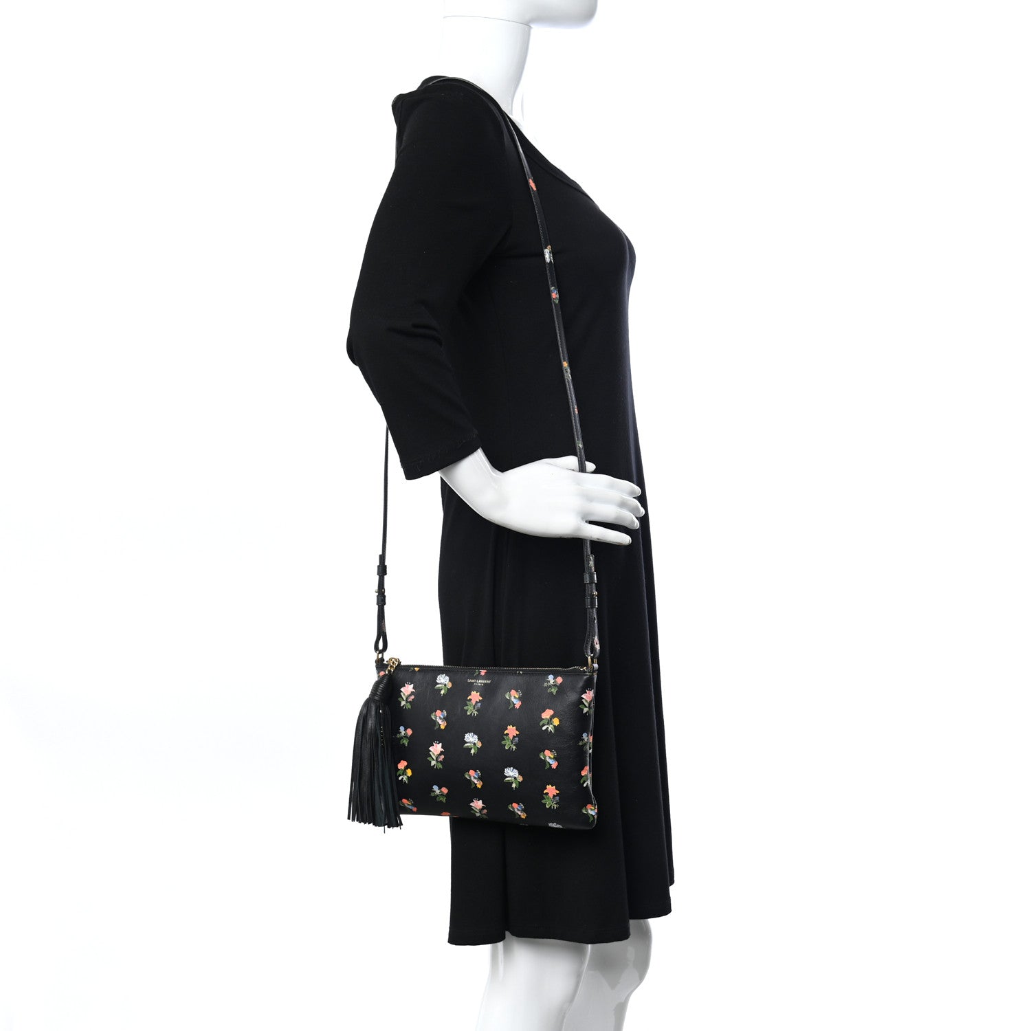 Saint Laurent Calfskin Flower Printed Small Monogram Crossbody Bag Black Multicolor 3 of 16
