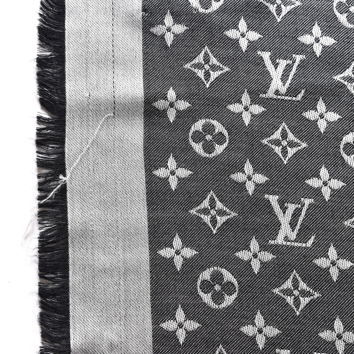 Wool Silk Monogram Denim Shawl Black