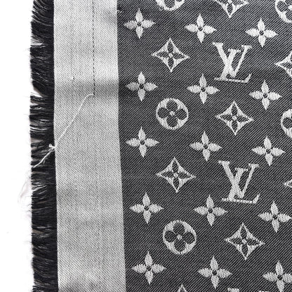 Louis Vuitton Wool Silk Monogram Denim Shawl Black 4 of 6